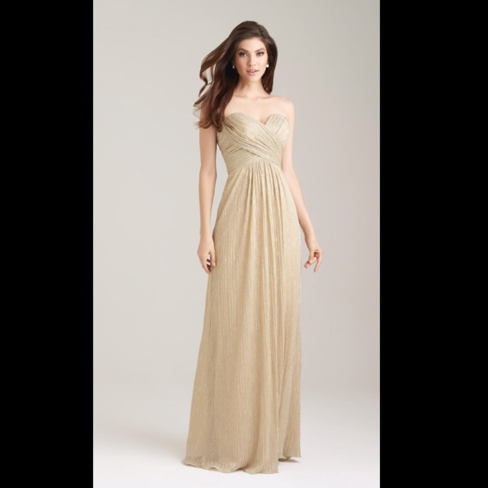 Allure Gold Shimmer Strapless Bridesmaid Dress 14